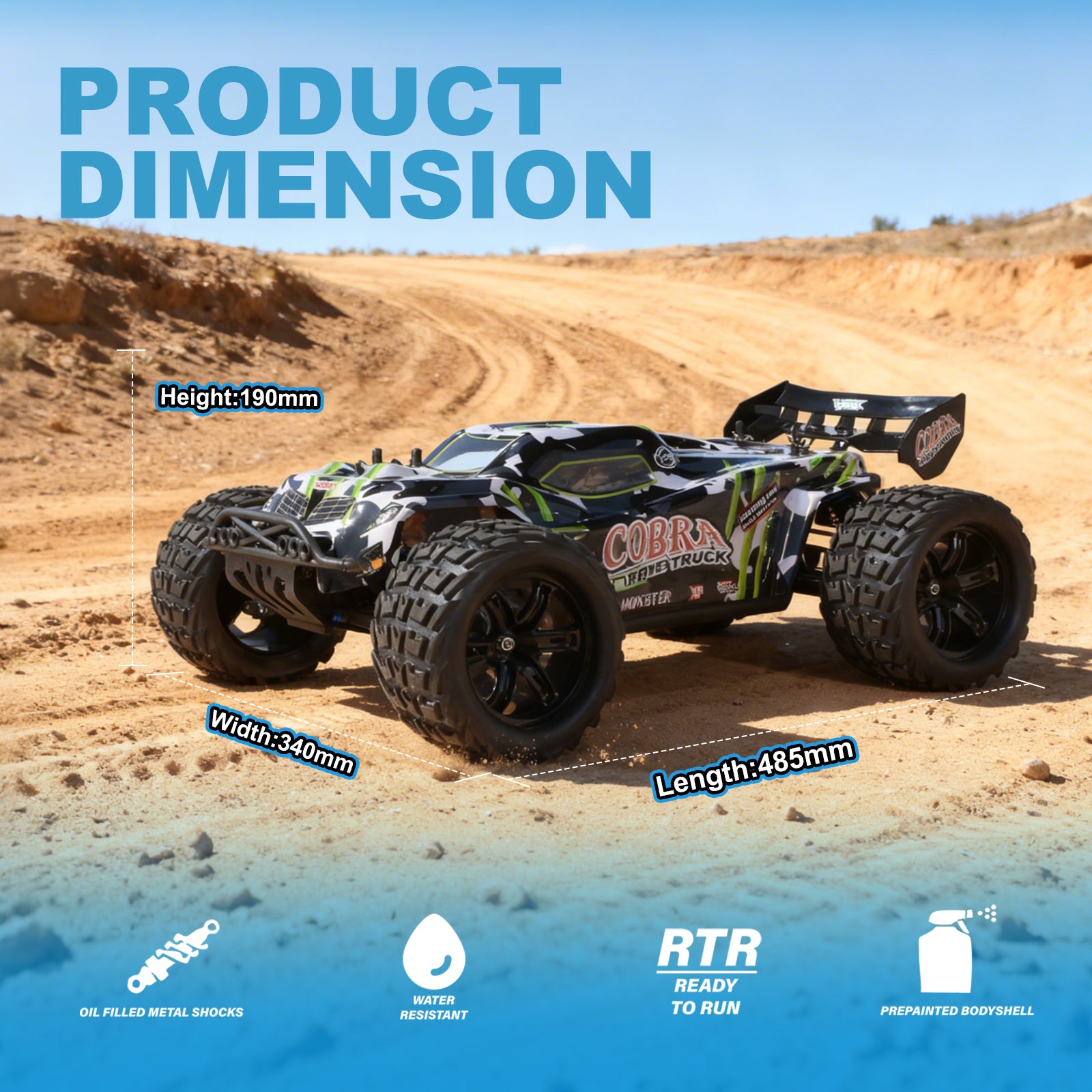 COBRA 1/8 Scale 4WD Off-road Electric RC Truggy 2.4G Brushless High Speed RTR #RH818