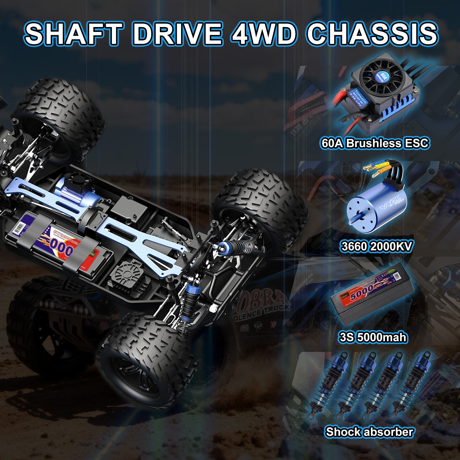 [Shipped from US ]COBRA 1/8 Scale 4WD Off-road Electric RC Truggy 2.4G Brushless High Speed RTR #RH818