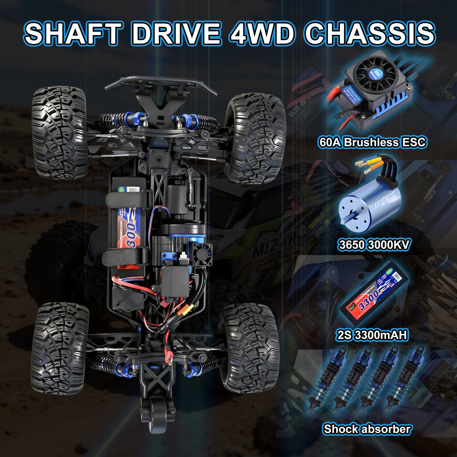 MIZAR 1/10 Scale 4WD Off-road Electric RC Truck 2.4G Brushless High Speed RTR #RH1072