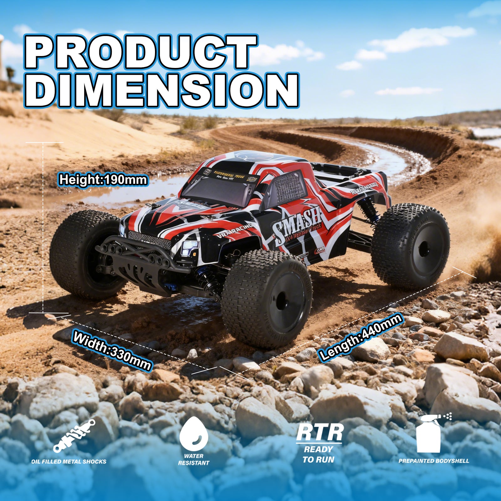 [Shipped from US]SMASH VRX RACING 1/10 Scale 4WD High Speed ​​Electric RC Car #RH1066